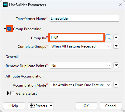 Group By LINE in the LineBuilder